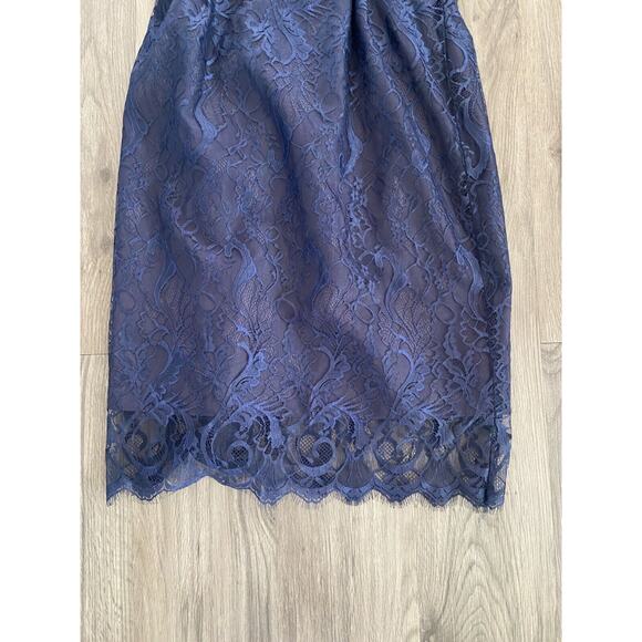 Jim Hjelm Occations Dress Women's 10 Navy One Shoulder Lace Cocktail Open Back - Picture 2 of 8